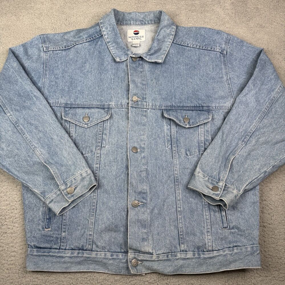 VTG Pepsi Cola Denim Jean Jacket Mens XL Light Wash Trucker Promo Retro 90s Y2K